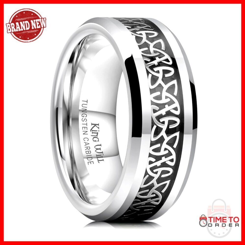 Men's Tungsten Wedding Band Celtic Knot Comfort Fit Ring Size 9.5